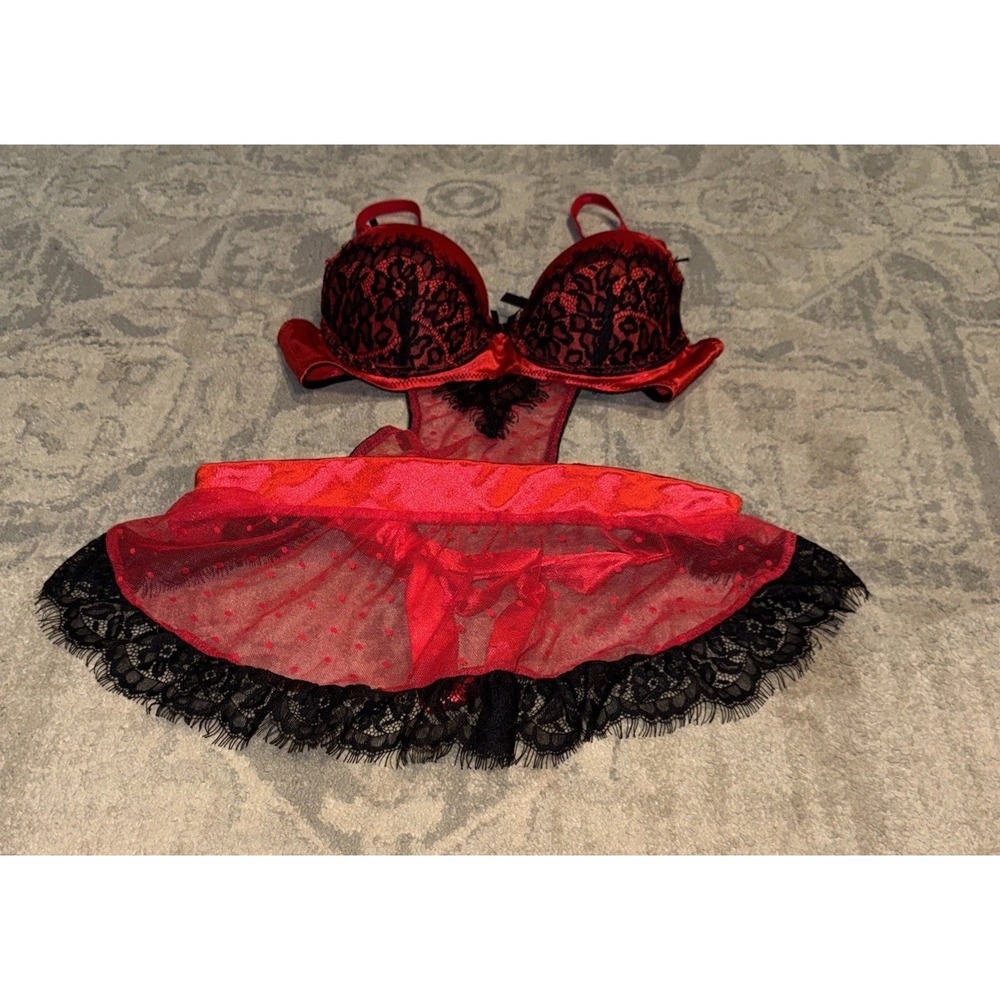 Seven TIL Midnight MAID LINGERIE Dress Red Black Ties Sexy Sz Large